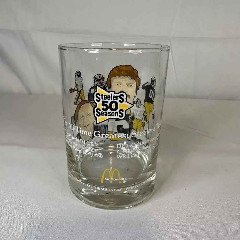 Set of (3) 1990 Pittsburgh Steelers McDonalds Hall of Fame Glass Set - EXC